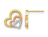 14K Yellow, Rose and White Gold Heart Earrings